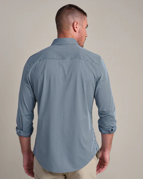 Rhone - Men's Commuter Shirt - Slim Fit-Navy/Light Blue Stripe