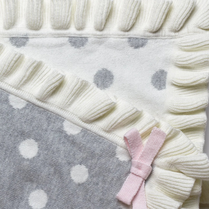 Gray Polka Dot Ruffle Cotton Baby Blanket