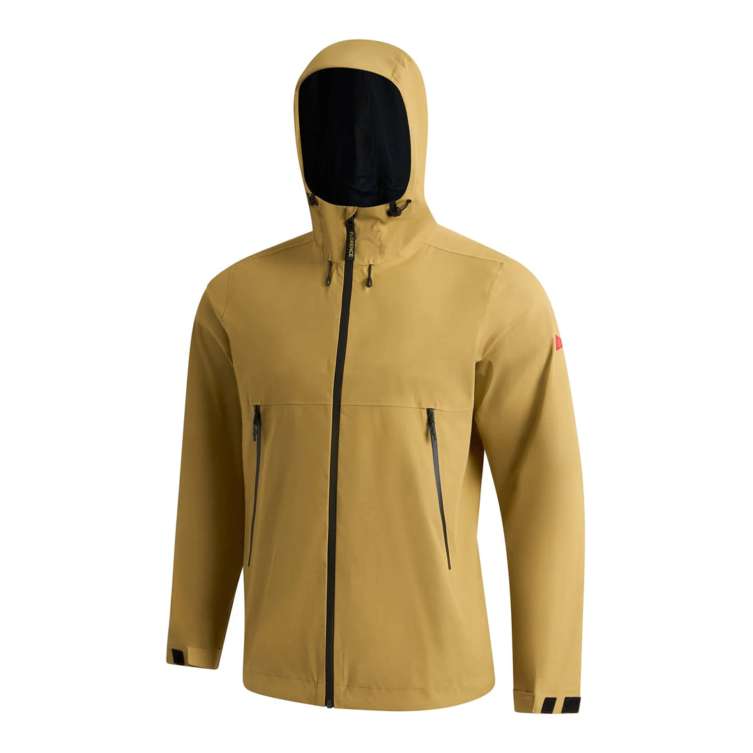 Florence Beige raincoat with black zipper and accents on a white background