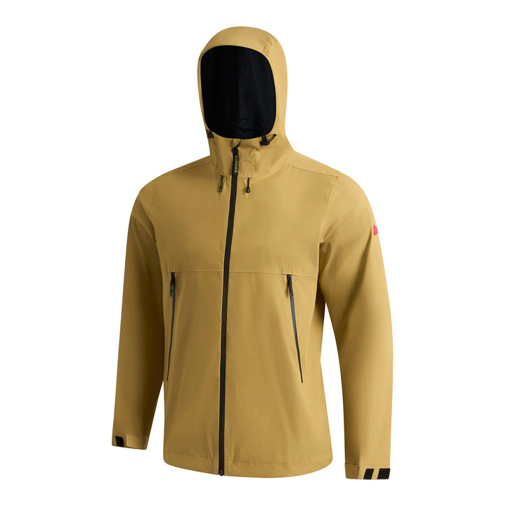 Florence Beige raincoat with black zipper and accents on a white background